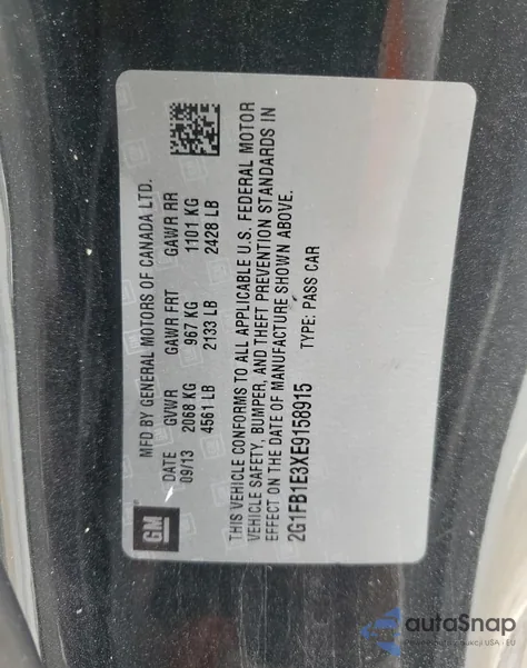 2014 Chevrolet Camaro Lt z USA, uszkodzony, nr VIN 2G1FB1E3XE9158915